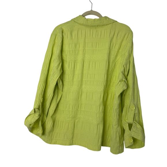 CJ Banks Jacket Women 2X Bright Lime Textured Button Front Stretch Cotton Light - Picture 5 of 8